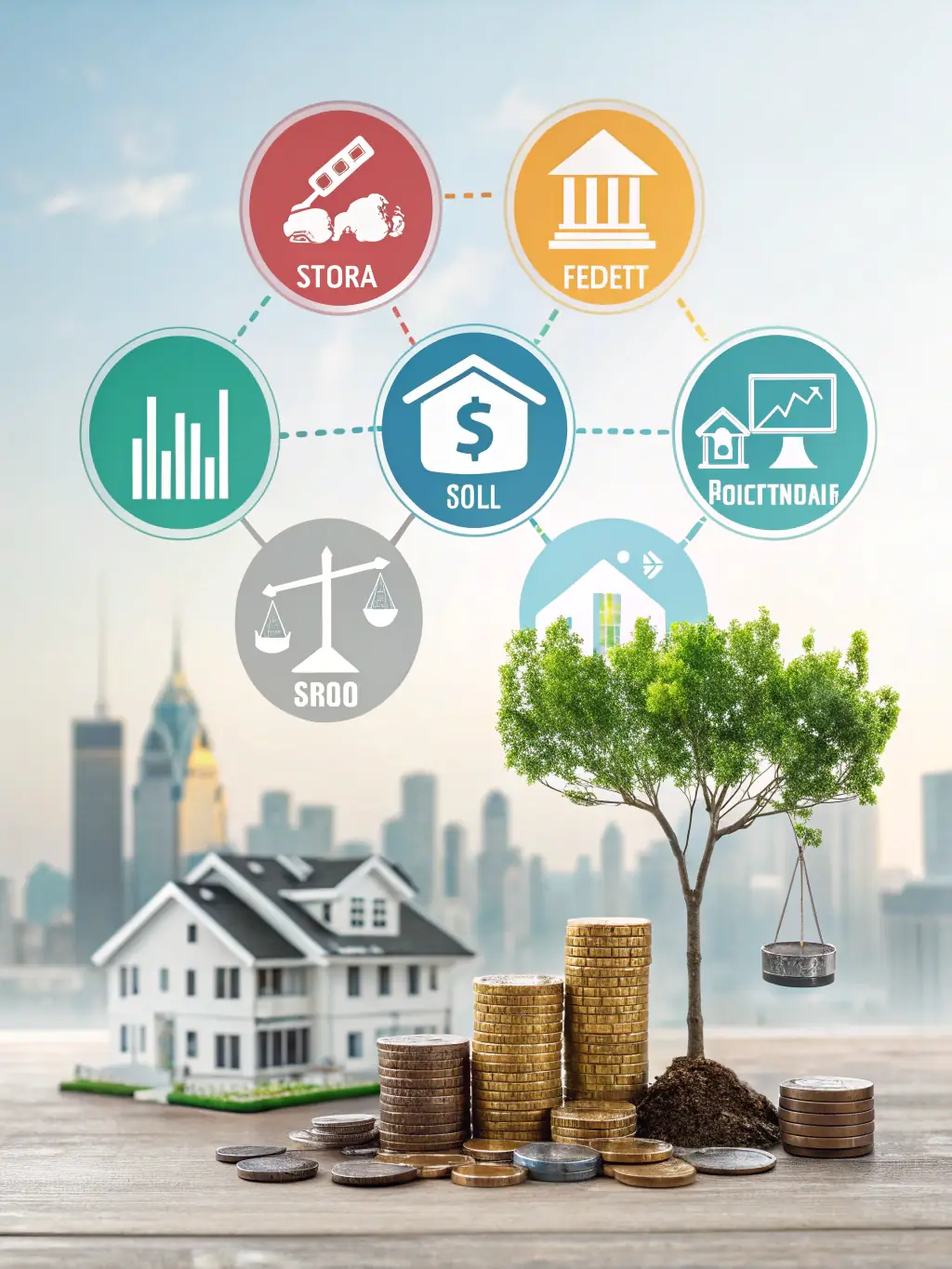 A visual representation of portfolio diversification, showing a balanced mix of assets across different sectors and industries to mitigate risk.